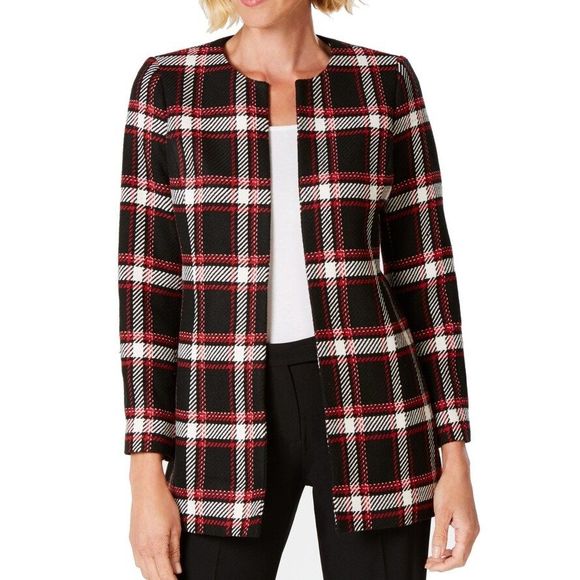 Kasper Jackets & Blazers - Kasper Women's Jewel Neck Plaid Twill Topper 6 NEW